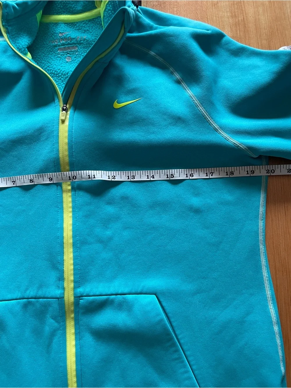Nike Women’s Teal Zip-Up Hooded Jacket with Neon Yellow Trim